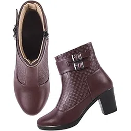 Attractive Ankle Length Block Heel Boots Comfortable Trendy Zipper Boots for Womens & Girls