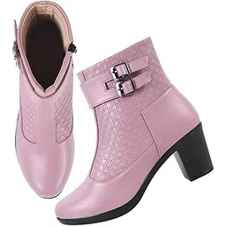 Attractive Ankle Length Block Heel Boots Comfortable Trendy Zipper Boots for Womens & Girls