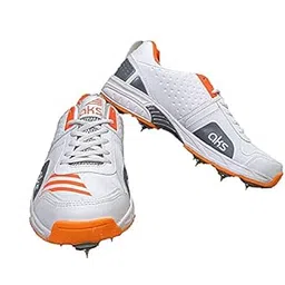 Australia Cricket Spikes with Nails White/Orange Size 11 with Wrist Band Cotton 3" Milange Red and Padded Cotton Socks Full White/Black