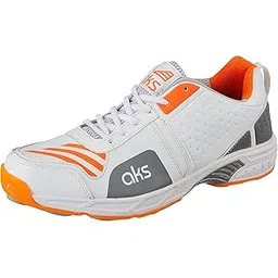 Australia Cricket Spikes With Nails White/Orange Size 9 With Wrist Band Cotton 3" Royal And Padded Cotton Socks Ankle White/Black