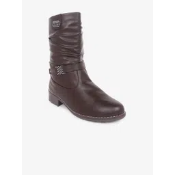 AXIUM Women Textured Heeled Buckle Detail Mid-Top Regular Boots