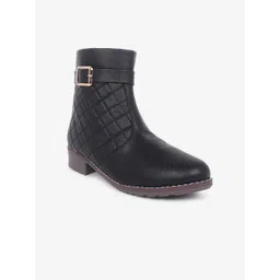 AXIUM Women Textured Quilted Buckle Detail Mid-Top Regular Boots