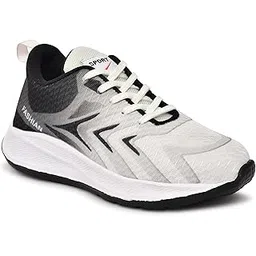 Azorfit Sports Running Shoes for Men, White and Black Gradient Design, Synthetic Material, Lace-Up Closure, Cushioned Midsole, Rubber Sole