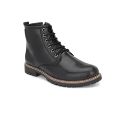 Azzaro Black Men Round-Toe Mid-Top Biker Boots