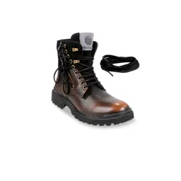 bacca bucci Men Brown Solid Leather High-Top Flat Boots