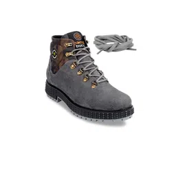bacca bucci Men Grey Printed Suede High-Top Flat Boots