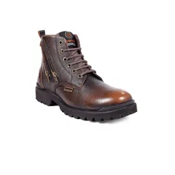 bacca bucci Men Textured Platform-Heeled Leather Hiking Boots