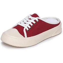 Back Open Casual Sneakers for Women | Trendy Mule Slip-On Shoes with Lace-Up Front & Comfortable Cushioned Insole
