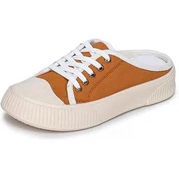 Back Open Casual Sneakers for Women | Trendy Mule Slip-On Shoes with Lace-Up Front & Comfortable Cushioned Insole