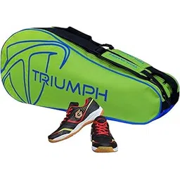 Badminton Shoe Smash Black Size-4 with Triumph Badminton Bag 303 Lime/Royal