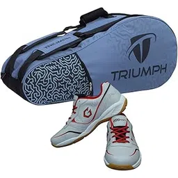 Badminton Shoe Smash Grey Size-11 Kids with Triumph Badminton Bag 303 Grey/Black
