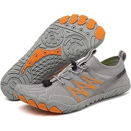 Barefoot Shoes Men Women Quick Drying Water Shoes Summer Bathing Shoes Soft Lightweight Trail Running Shoes for Diving, Surfing, Hiking, orange, 10.5 UK