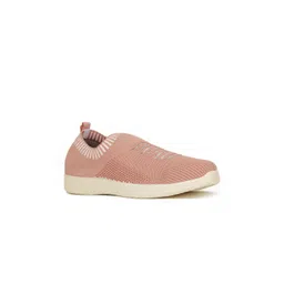 Bata Women Peach-Coloured Woven Design Slip-On Sneakers
