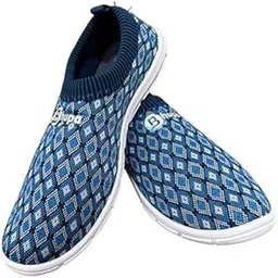 Bhupa Slip-On Walking Shoes, Blue Pattern Knit Fabric, Breathable Casual Sneakers with White Sole (Blue, UK Footwear Size System, Adult, Women, Numeric, Medium, 8)