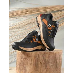 Big Fox Men Black Clolourblock Lace-Up Casual Treaking Boots