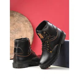 Big Fox Men Black Solid Lace-Up Boots