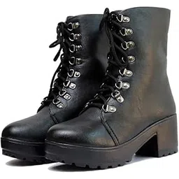 Biker Casual Low Calf Length Boots in Black Suede & Vegan Leather with Riveted Metal Loops.