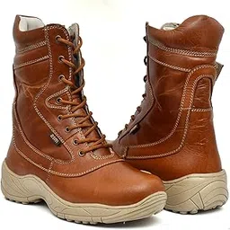 Bikers boots with side chain : High ankle rugged leather boots for men for Trekking, Hiking, Driving with memory foam footpad & high performance rubber sole.703Blue