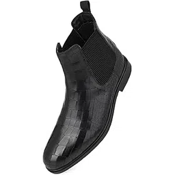 Black Croc-Textured Leather Chelsea Boots for Men