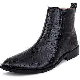 Black Croco Print Embossed Leather Chelsea Boots for Men with ZIip Fastening | High Ankle Handcrafted Chelsea Boots