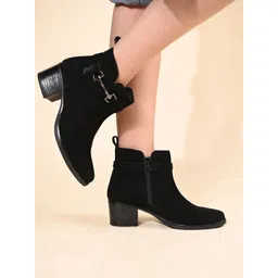 Black Elegant Neck Belt Buckle Mid-Top Chelsea Boots, Slip-On Boots for Women Boots For Women