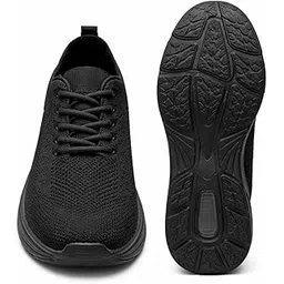 Black Knit Athletic Sneakers, Lightweight Breathable Mesh Running Shoes with Lace-Up Closure (UK Footwear Size System, Adult, Women, Numeric, Medium, 6)