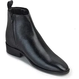 Black Leather Boots with a Side Zip and Hidden Heel