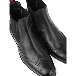 Black Leather Brogue Chelsea Boots for Men