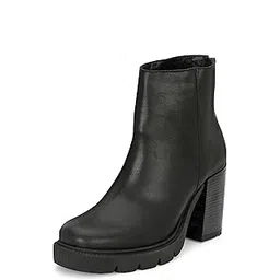 Black Leather Casual High Heel Boots for Women