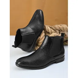 black leatherette casual semi high top regular outdoor chelsea slip on boots Boots For Men