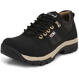 Black Leatherette Tough Heavy Duty Ankle Length Casual Boots Shoe Island for Men (BUN724-AZ), Size 8 UK/India