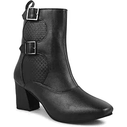 Black Mid Calf Block Heel Boots