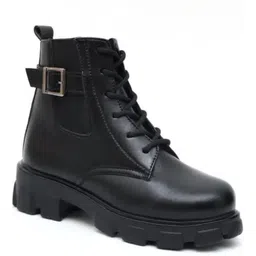 Black Patent Leather Casual Lace up Boote Shoes For Women and Girls Boots For Women