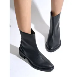 Black Pebble Grain Leather Ankle Boots Boots For Women