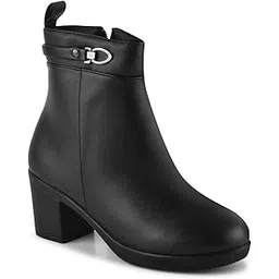 Black Solid Block Heel Ankle Boots