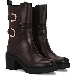Black Women calf high platform boots-66292