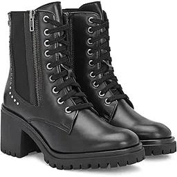 Black women high heel, bootsl buckle 64763