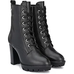Black Women high Heel, Vegan Leather Derby Boots