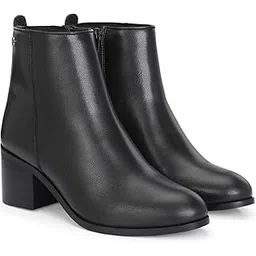 Black women mid heel ankle boots 67240