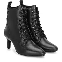 Black Women Mid Heel Derby Boots 59680