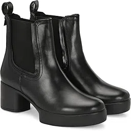 Black Women platform mid heel boots-66372