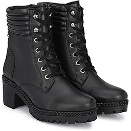 Black Women Vegan Leather mid Heel Derby Boots