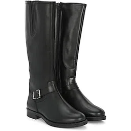 Black Women Vegan Leather Western Knee Boots 64480