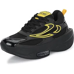 Black Yellow Lightweight Running Boys Men Casual Sports Shoes Sneakers for Men (OG3010-AZ), Size 10 UK/India