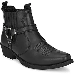 Black/Tan Synthetic Leather Cow Boy Boots for Men's