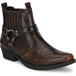 Black/Tan Synthetic Leather Cow Boy Boots for Men's