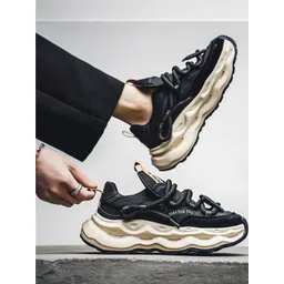 Boizok Men Black Chunky Round Toe Lace-Ups Solid Casual Shoes