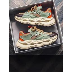 Boizok Men Green Colourblocked Lace Up Sneakers