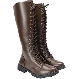 Bonnie Brown Premium Vegan Knee-High Lace-Up Boots for Women Cushioned Comfort|Faux Vegan Leather | Size 40 | Front Lace Closure | Water Resistant Flats | Perfect For Casual Wear