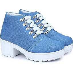 Boot Denim Style Casual Outdoor High Heel Ankle for Women & Girls